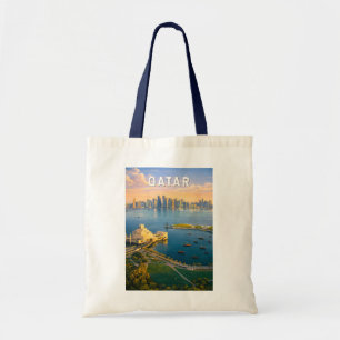 Qatar Illustration Travel Art Vintage Tote Bag