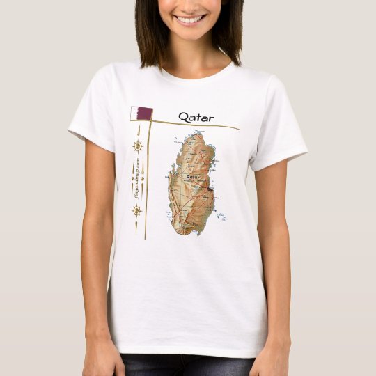Qatar Map + Flag + Title T-Shirt