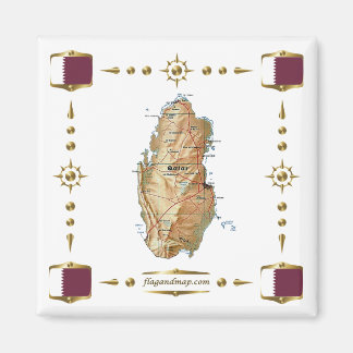 Qatar Map + Flags Magnet