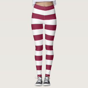 Qatar National Flag Colors Horizontal Striped Leggings