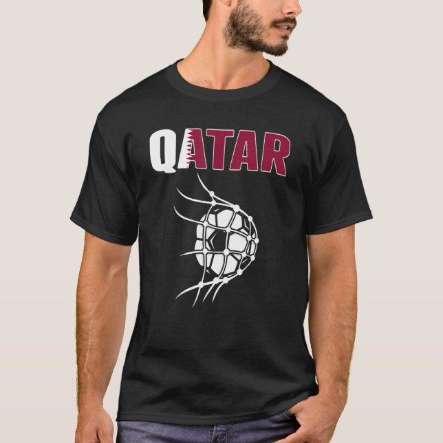 Qatar Soccer Ball In Net Goal   Support Qatari Foo T-Shirt (Front)