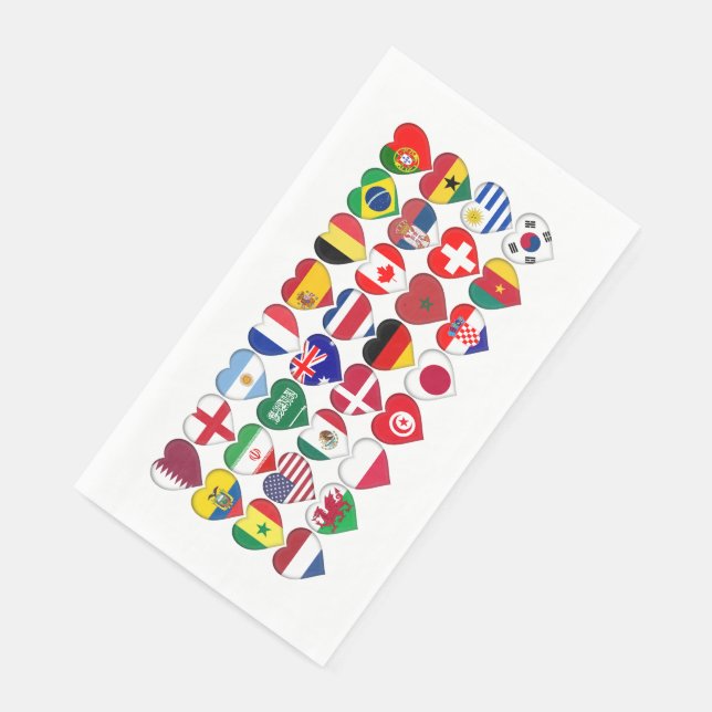 Qatar Tournament 2022 32 Hearts Country Flags Paper Guest Towels (Corner)