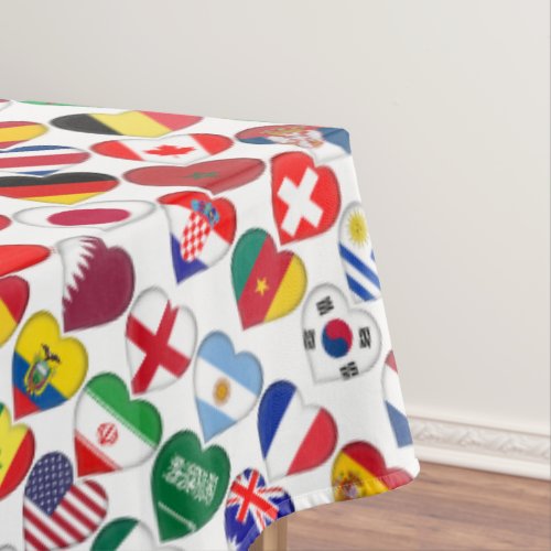 Qatar Tournament 2022 32 Hearts Country Flags Tablecloth