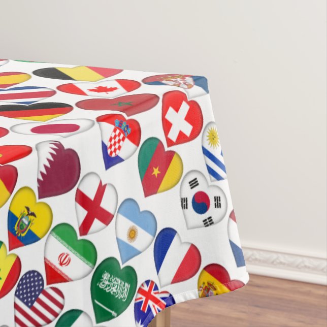 Qatar Tournament 2022 32 Hearts Country Flags Tablecloth (In Situ)