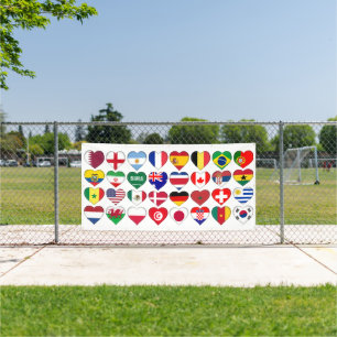 Qatar Tournament 32 Country Flags Hearts Banner