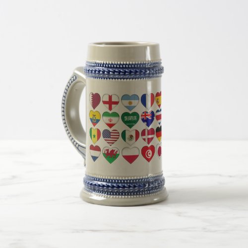 Qatar Tournament 32 Country Flags Hearts Beer Stein