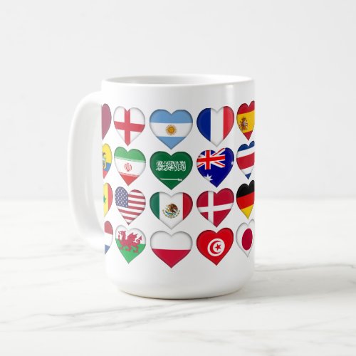 Qatar Tournament 32 Country Flags Hearts Coffee Mug