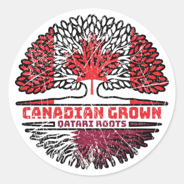 Qatari Qatar Canadian Canada Tree Roots Flag Classic Round Sticker (Front)