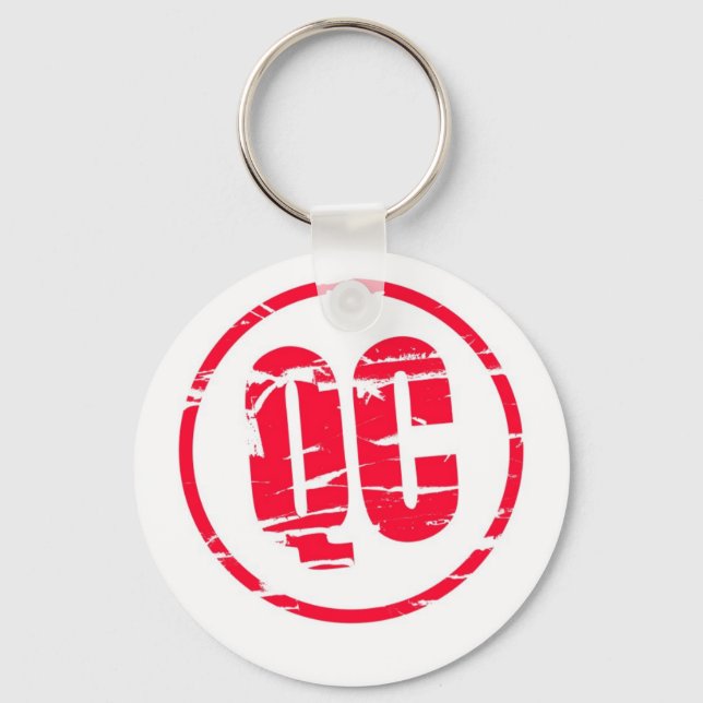 QC Quality Control red rubber stamp effect Keychain (Front)