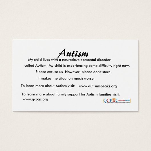 QCPAC logo Autism education cards (Front)
