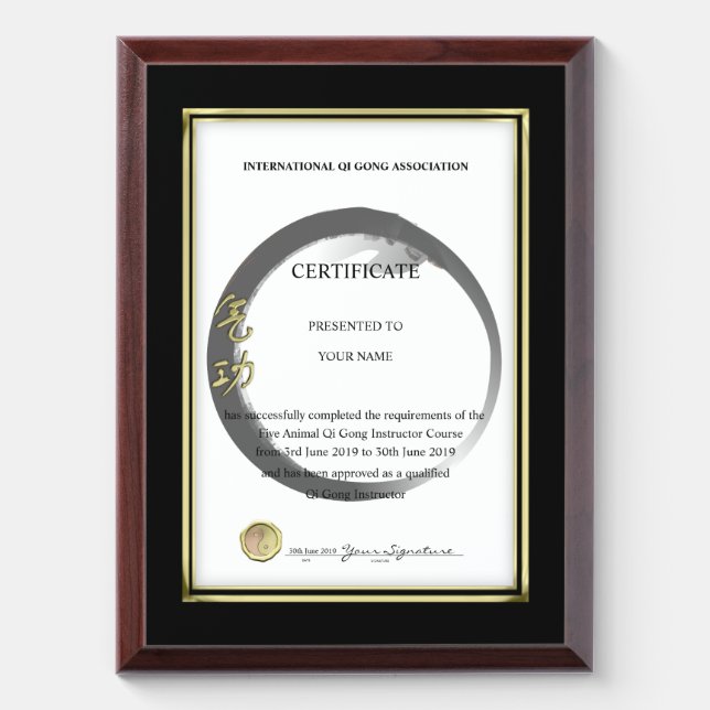Qi Gong Certificate Award Plaque (Vertical)