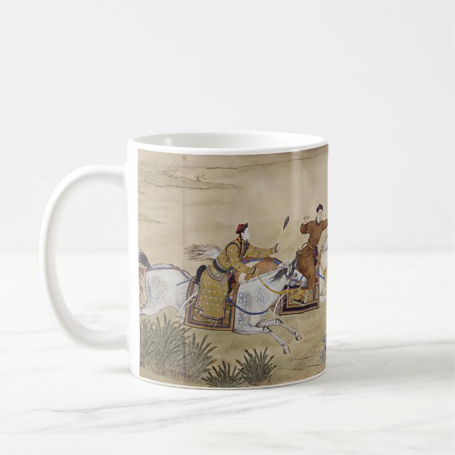 Qianlong Emperor chasing a deer on a hunting trip Coffee Mug (Left)