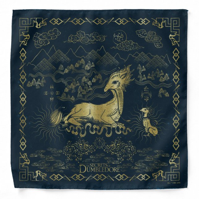 Qilin At Rest Golden Tapestry Bandana (Front)