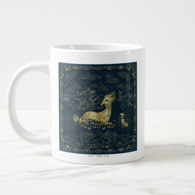 Qilin At Rest Golden Tapestry Giant Coffee Mug (Left)