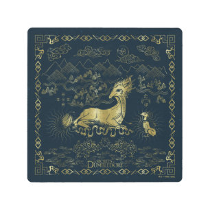 Qilin At Rest Golden Tapestry Metal Print