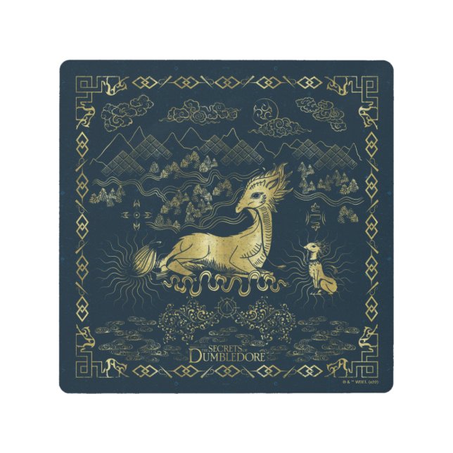 Qilin At Rest Golden Tapestry Metal Print (Front)