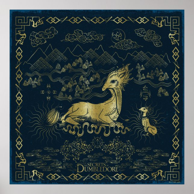 Qilin At Rest Golden Tapestry Poster (Front)