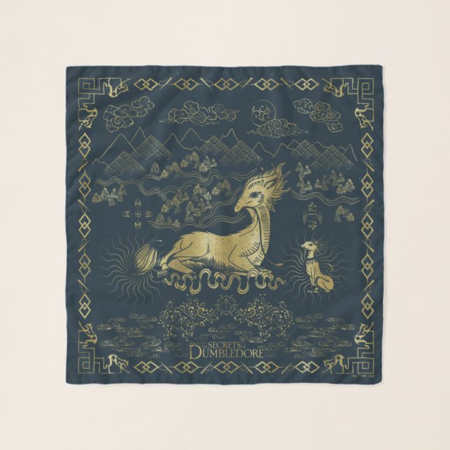 Qilin At Rest Golden Tapestry Scarf (Front)