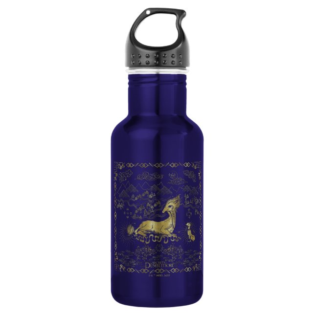 Qilin At Rest Golden Tapestry Stainless Steel Water Bottle (Front)