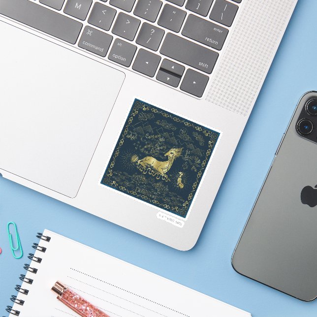 Qilin At Rest Golden Tapestry Sticker (Laptop w/ iPhone)