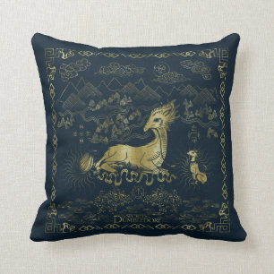 Qilin At Rest Golden Tapestry Throw Pillow