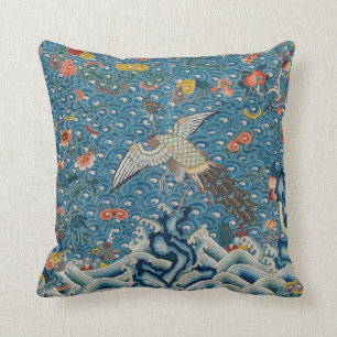 Qing Dynasty Rank Badge with Peacock Throw Pillow