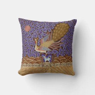 Qing Dynasty Rank Badge with Peacock Throw Pillow
