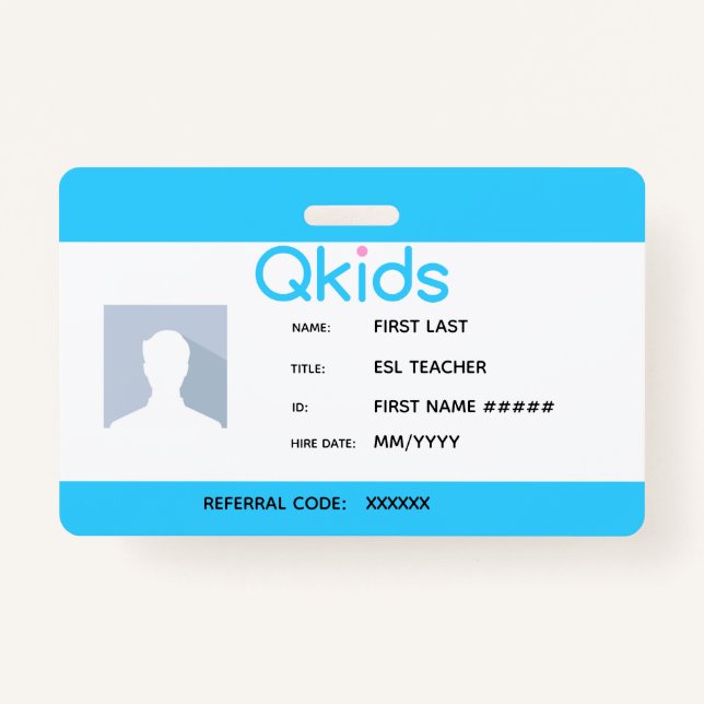 QKids ESL Teacher ID Badge (Front)