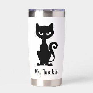 Qoute Funny Cute Black Cat Custom Name White Insulated Tumbler