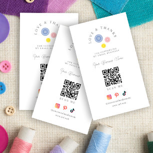 QR 3 Buttons Love & Thanks Support Small Business Card