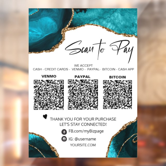 *~* QR 3 PAYMENT Teal AGATE GOLD Window Decal (Sheet 2)