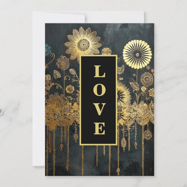 *~ QR 42 RSVP AR26 Gold Lace LOVE Luxury Wedding  Invitation (Front)