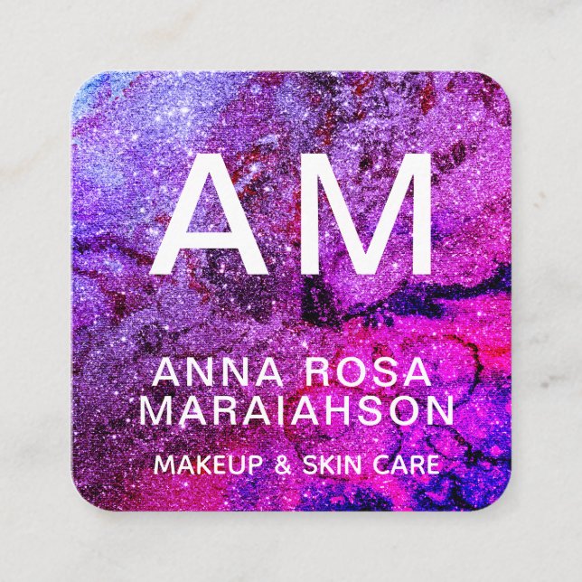 *~* QR Abstract Artsy BOLD GLITTER LOGO PHOTO Square Business Card (Front)