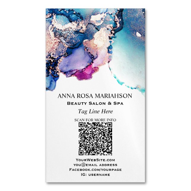 *~* QR Abstract Yummy Teal Turquoise AP29  Gilded  Business Card Magnet (Front Vertical)