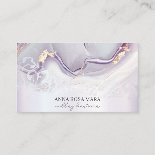 *~* QR Agate Lavender White Gold Ornate AP66 Luxe Business Card (Front)