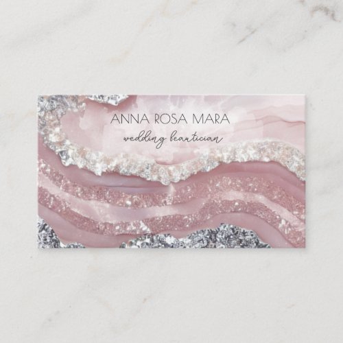  QR Agate PINK Silver Glitter Glam AP66 Luxe Business Card
