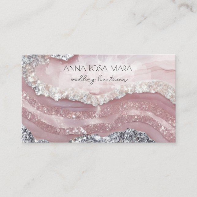 *~* QR Agate PINK Silver Glitter Glam AP66 Luxe Business Card (Front)