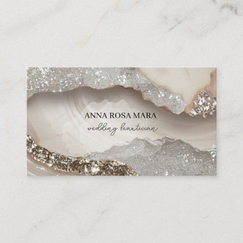  QR Agate Taupe Silver Glitter Glam AP66 Luxe Business Card