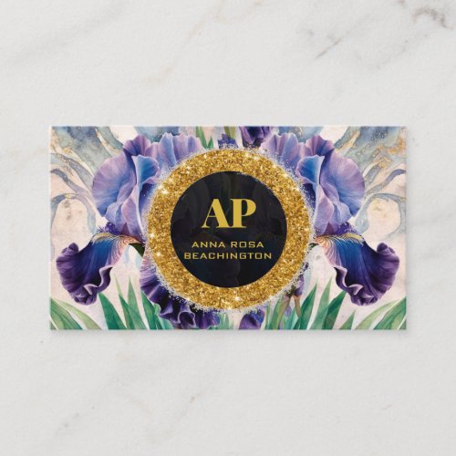  QR AP10  iris Flowers Gold Business Card
