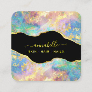 *~* QR - AP26 OPAL Rainbow Gold Glitter Ethereal Square Business Card