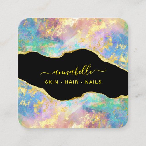  QR _ AP26 OPAL Rainbow Gold Glitter Ethereal  Square Business Card