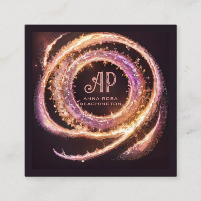 *~* QR AP65 Gold Rings Glitter Black  Square Business Card (Front)