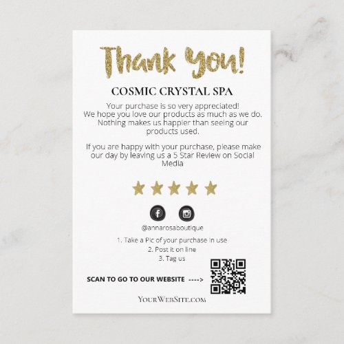  QR AP8 THANK YOU Gold Star Review Enclosure Card