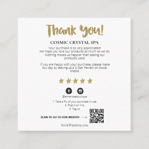*~* QR - AP8 THANK YOU Gold Star Review Enclosure Card