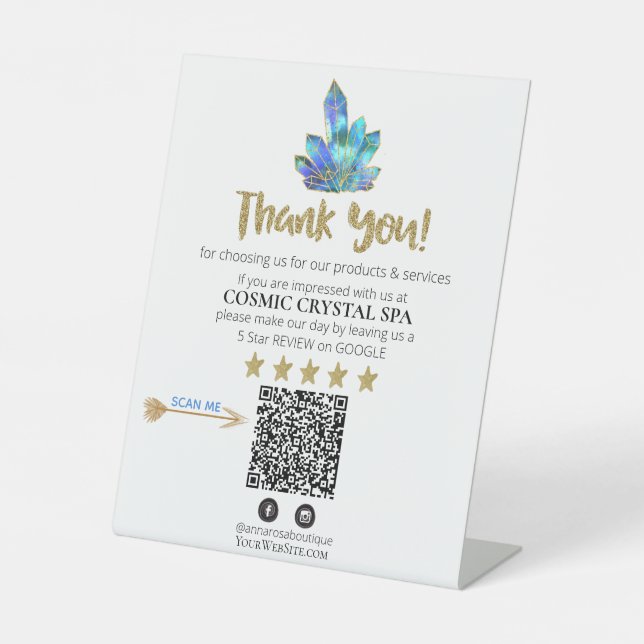 *~* QR AQUA CRYSTALS  Review Logo THANK YOU AP8 Pedestal Sign (Front)
