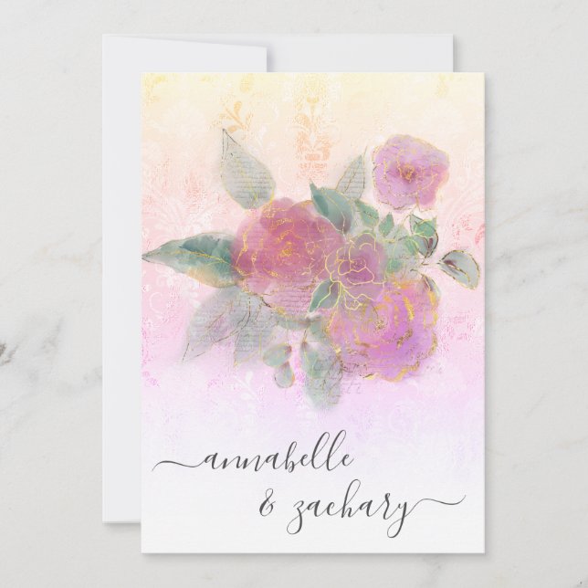 *~* QR AR12 Floral Damask RSVP Rose Wedding Invita Invitation (Front)