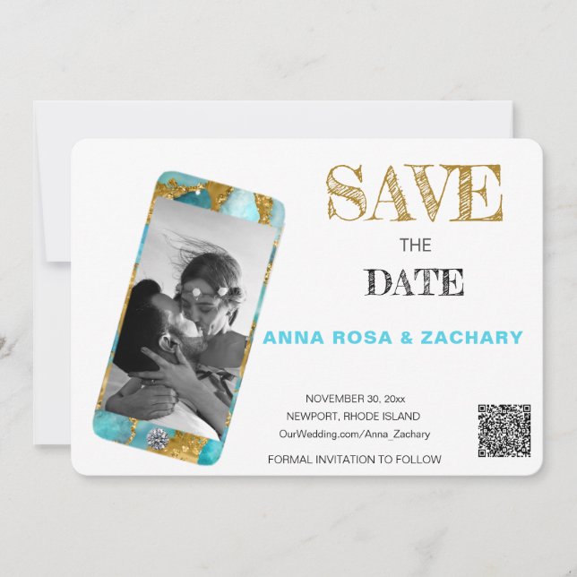 *~* QR AR6 Photo WEDDING SAVE the DATE cell Invita Invitation (Front)