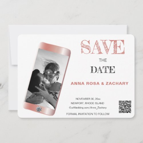  QR AR6 WEDDING SAVE the DATE phone rose gold Invitation