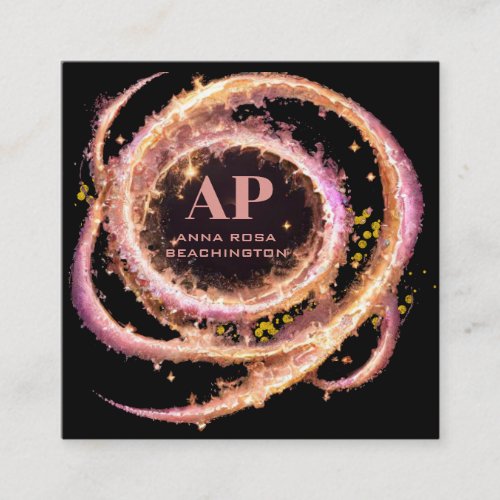  QR Artistic Rose Gold Rings Glitter Black AP65 Square Business Card