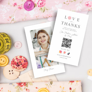 QR Baby Pink Button Love & Thanks Photo Supporting Business Card